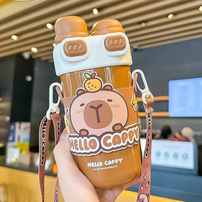 Capybara Double Drink Stainless Steel Tumblers Coffee Mug Kids Thermos Mug Portable Outdoor Flask Water Bottle With Straw - Image 6