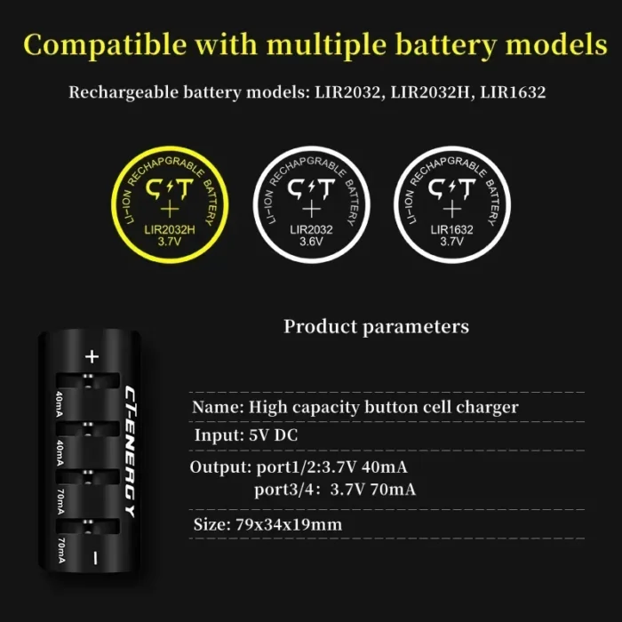 Smart Lithium Ion Battery Coin Cell Charger Adapter, Smart High Quality Lithium Ion Battery Charger Display Converter USB - Image 6