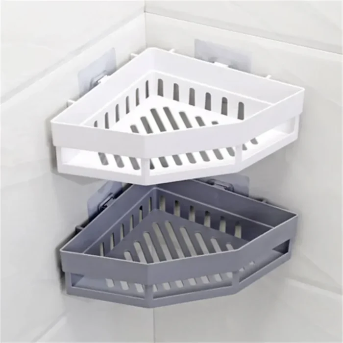 Creative Traceless Plastic Bathroom Kitchen Storage Rack Organizer Bathroom Hollow Corner Shelf Shampoo Holder Home Accessories - Image 1