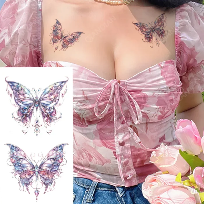 Colorful Butterfly Waterproof Temporary Tattoo Sticker Half Arm Art Hipster Black Flower Beauty Transfer Washable Totem - Image 5