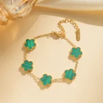 Silver Gold Color New Design Plant Five Leaf Flower Bracelet Single sided Plum Blossom Stainless Steel Jewelry Women's Pentalobe - Image 3