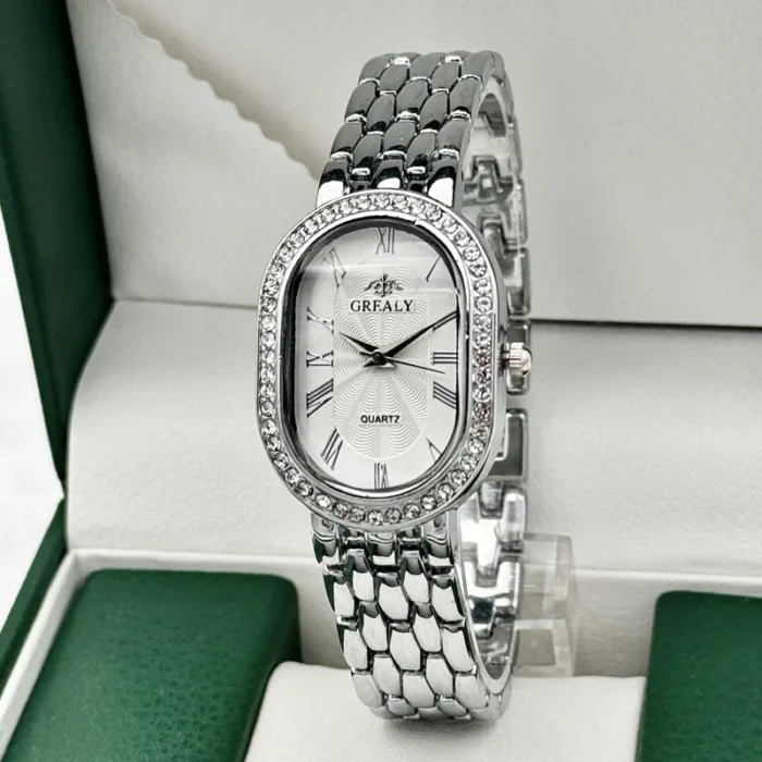 Ladies' Watches Fashionable Luxury Wrist Watch Diamond Encrusted Oval Roman Numeral Dial Quartz Watch Women's Clock - Image 4