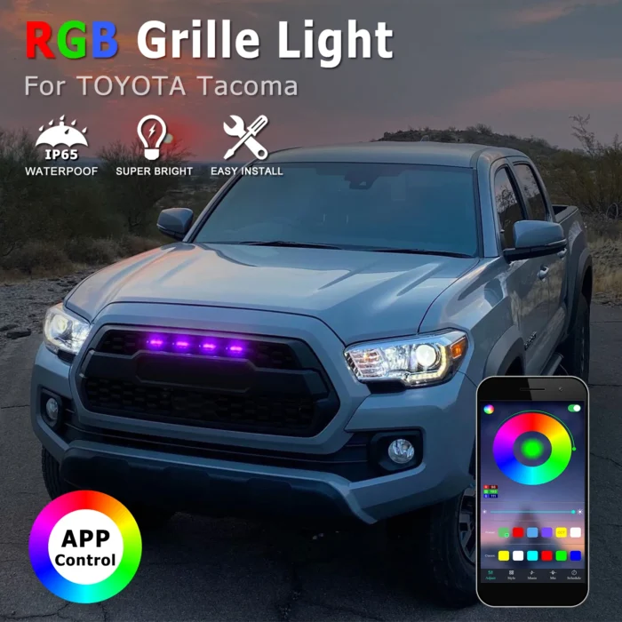 4pcs 12V RGB Colorful Front Grille LED Light Wiring Harness Kit For Toyota Tacoma 2016 2017 2018 2019 2020 w/TRD Pro APP Control - Image 2