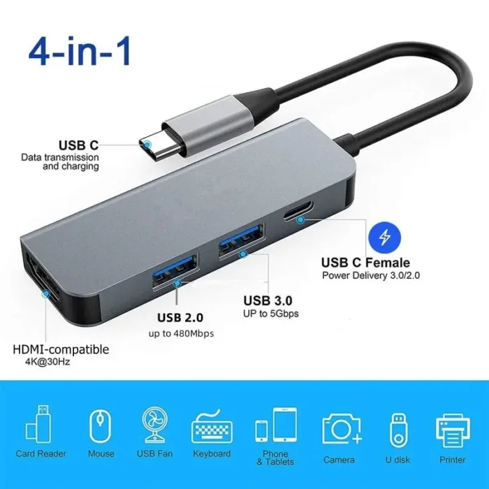 6/5/4/3 Ports USB C Hub to 4K HDMI-Compatible PD fast charge USB 3.0 2.0 HUB 4K 30Hz Charging Docking for MacBook iPad Samsung - Image 2