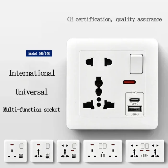 146 Type 2 Gang Multi-Ten-Hole Socket With 2Port USB Type-c 10w Fast Charging Panel British standard double five-hole socket - Image 3