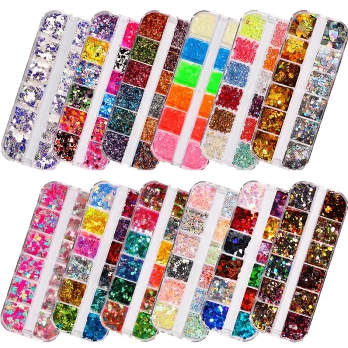 12pcs Nail Glitter Flakes Mixed Sizes 3D Sequins Paillette Powder Charm for Nail Art Decoration Manicure Tools - Image 1