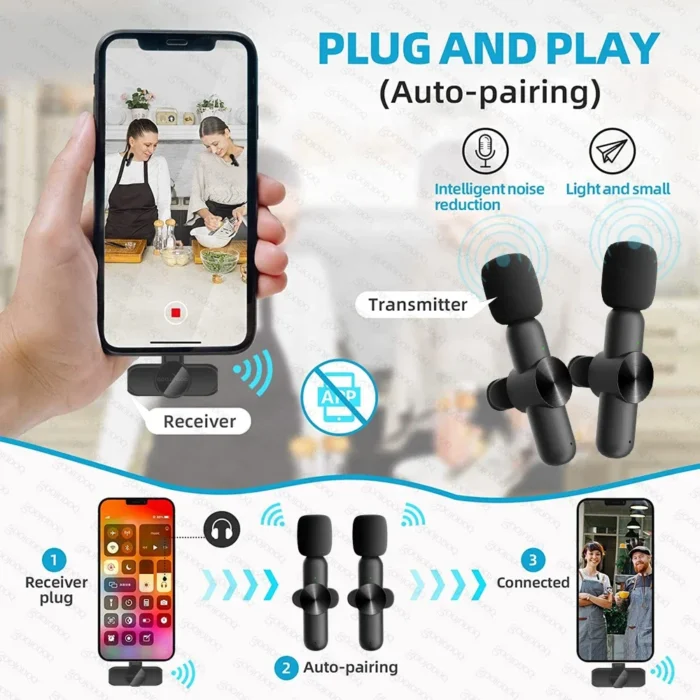 Wireless Lavalier Microphone Portable Audio Video Recording Mini Mic for iPhone Android Live Broadcast Gaming Phone Mic - Image 2