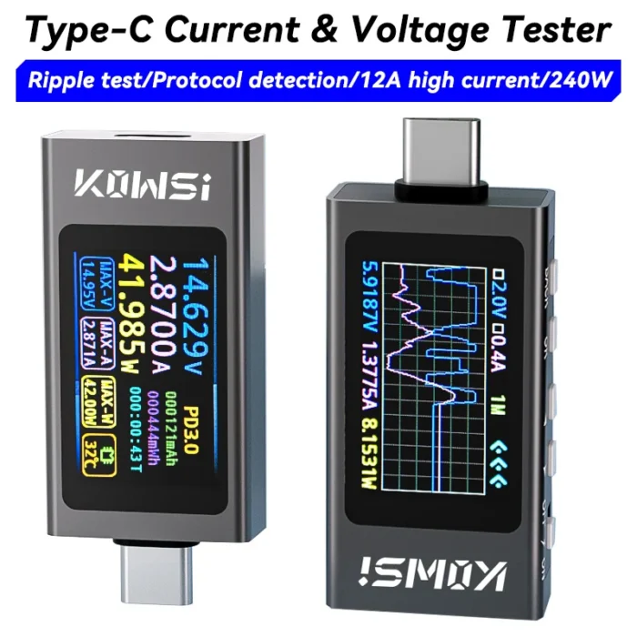 KWS-X1 4V-30V 12A Type C Tester Voltmeter Ammeter TYPE-C Fast Charge Detection Trigger Capacity Measurement Ripple Measurement - Image 1