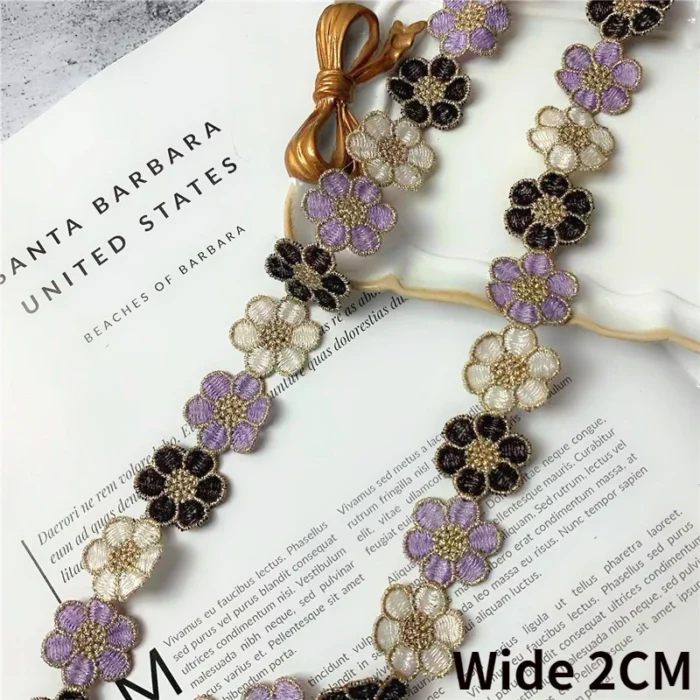 2CM Wide Luxury Polyester Embroidered Colored Flowers Lace Trim Ribbon Dress Collar Headwear Hats Bags Clothing DIY Sewing Decor - Image 1