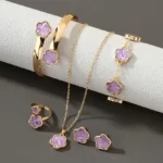 5pcs/set Luxury Quality Jewelry Sets Plum Blossom Plant Five Leaf Flower Women's Earrings Rings Bracelet Necklace Bangles Gift - Image 4