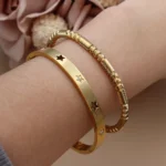 XCB-017 Fashion Stacking Stainless Steel Crystal Charm Gold Color Bracelet Women's Jewellery Bangle Party Gift - Image 4