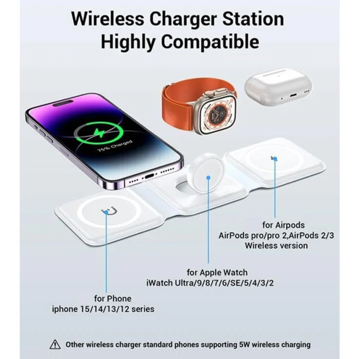 100W 3 in 1 foldable Wireless Charger Pad Stand for iPhone 15 14 13 16Pro Max Airpods iWatch Fast Wireless Charging Dock Station - Image 4