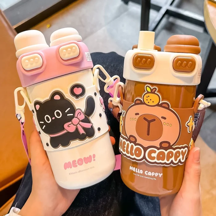 Capybara Double Drink Stainless Steel Tumblers Coffee Mug Kids Thermos Mug Portable Outdoor Flask Water Bottle With Straw - Image 5