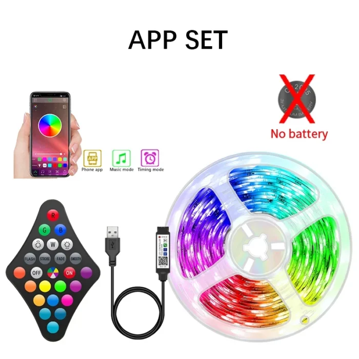 WS2812 Dream LED Strip Lights APP Control Tape Full Set With Power Supply+remote RGB Smart Led Light Bedroom Decoration - Image 6