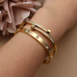 02Fashion Cross Crystal Design Stainless Steel Gold Color Stacking Bracelet Women's Jewellery Bangle For Daily Wear Party Gifts. - Image 6