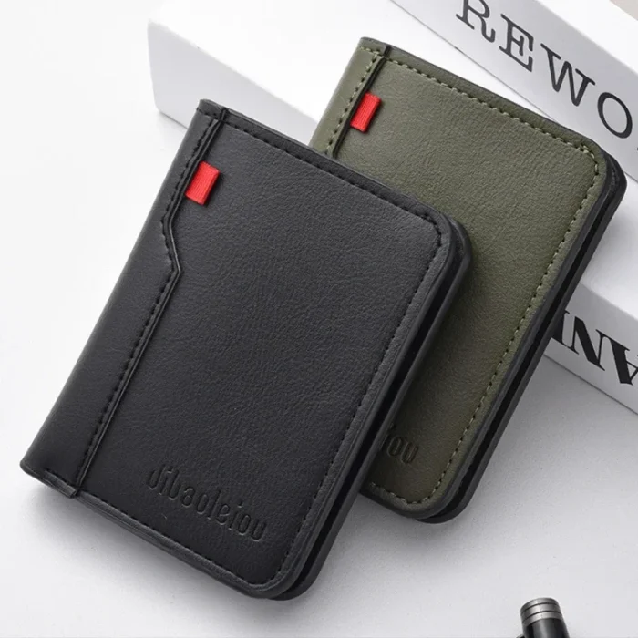 1Pc New Ultra-thin Mini Soft PU Leather Credit Card Wallet Holder Short Vertical High Quality Men's Small Short Wallets Purse - Image 1