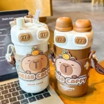 Capybara Double Drink Stainless Steel Tumblers Coffee Mug Kids Thermos Mug Portable Outdoor Flask Water Bottle With Straw