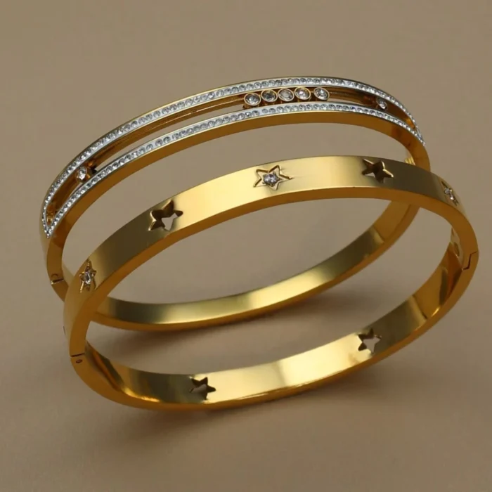 XCB-017 Fashion Stacking Stainless Steel Crystal Charm Gold Color Bracelet Women's Jewellery Bangle Party Gift - Image 5