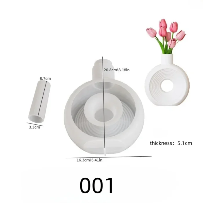 Elliptical Circle Striped Vase Silicone Mold DIY Gypsum Donut Flower Arrangement Shape Decorative Ornament Resin Mold Handicraft - Image 3