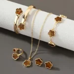 5pcs/set Luxury Quality Jewelry Sets Plum Blossom Plant Five Leaf Flower Women's Earrings Rings Bracelet Necklace Bangles Gift - Image 3