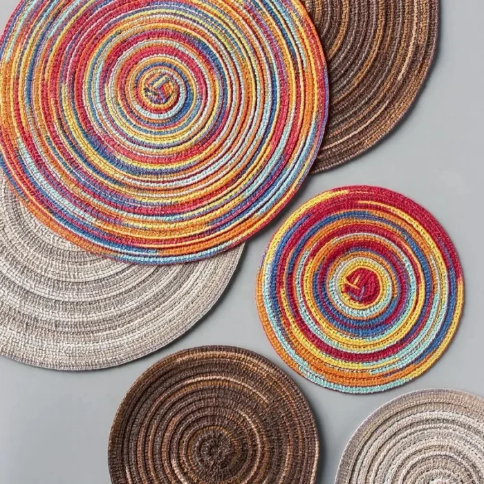 Placemats for Dining Table 1PC Linen cotton woven non-slip ironing placemat teacup mat Round plate mat flower mat kitchenware - Image 1