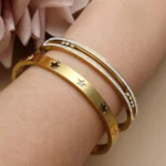 XCB-017 Fashion Stacking Stainless Steel Crystal Charm Gold Color Bracelet Women's Jewellery Bangle Party Gift - Image 6