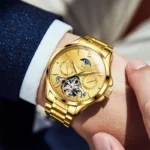 OLEVS Fashion Brand Gold Steel Tourbillon Watch Men Sports Business Waterproof Moon Phase Automatic Mechanical Watches Relogio - Image 3