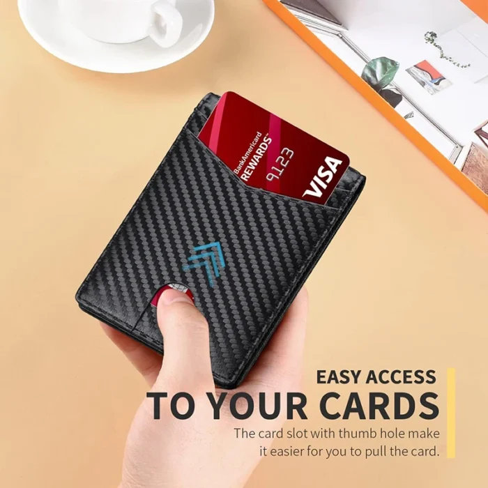 Men's Wallet Ultra Thin Rfid Leather with ID Window Multi Card Carbon Fiber Wallet - Image 5