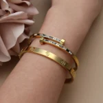 02Fashion Cross Crystal Design Stainless Steel Gold Color Stacking Bracelet Women's Jewellery Bangle For Daily Wear Party Gifts. - Image 3