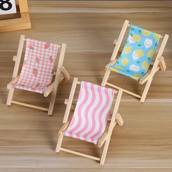 Doll'S Chair Outfit Accessories For Ropa Labubu 10cm cotton doll Summer vacation Wooden beach reclining camping chair ornament - Image 4