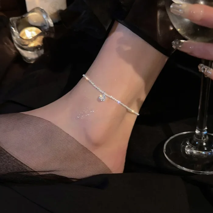 925 Sterling Silver Anklet Dazzling Chain Clear CZ Geometric Elegant For Woman Girl Fashion Jewelry Gift Dropship Wholesale - Image 3