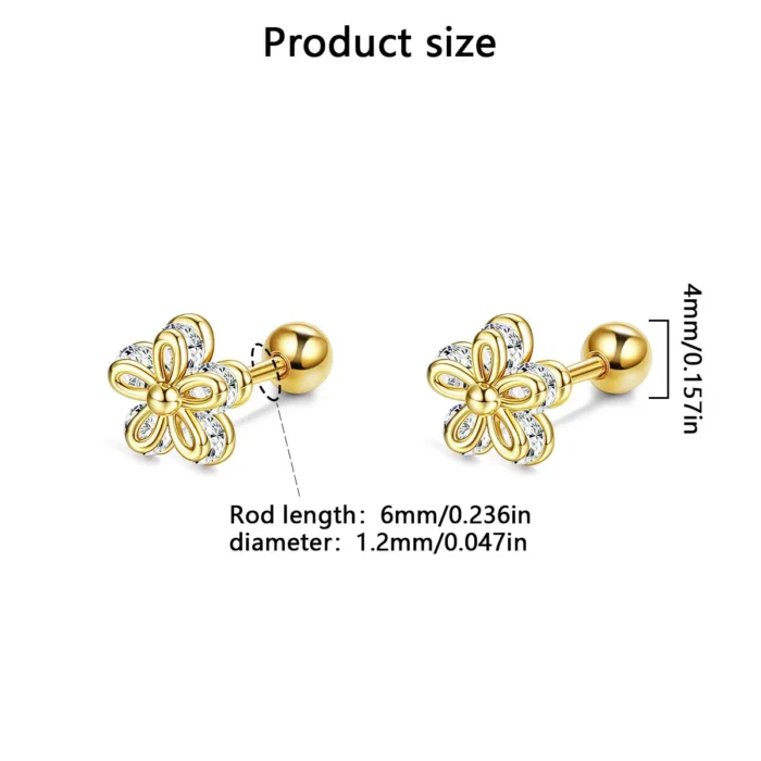 1 pair of everyday everything sweet earrings, double shiny zircon flower earrings for women and girls - Image 3