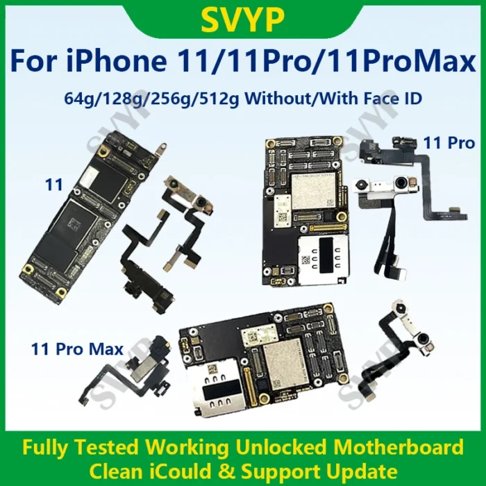 Fully Tested Authentic Motherboard For iPhone 11 Pro Max 64g/256g Unlocked Mainboard With Face ID Cleaned iCloud Fast Shipping - Image 1