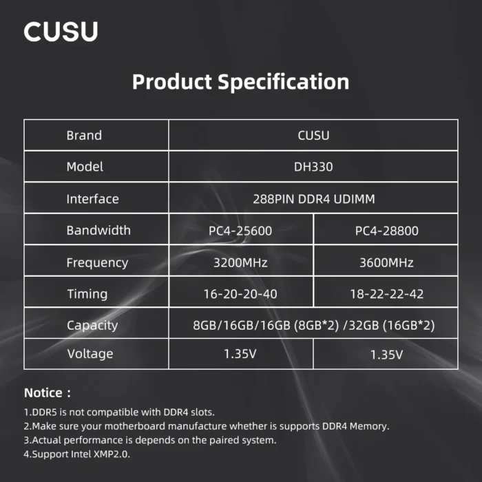 CUSU Ram Memoria DDR4 3200mhz 3600mhz DDR4 8gb 16gb 8gbx2 16gbx2 UDIMM Desktop DDR4 Ram Memory - Image 6