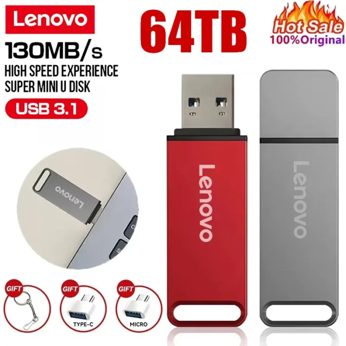 Lenovo 64TB USB 3.0 Flash Drive High Speed Transfer 16TB 8TB 2TB Metal Pendrive Flash Disk Pen Drive Memoria Stick For PC Laptop - Image 1