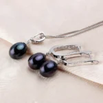 YWYC Horseshoe 8-9mm Rice Freshwater Pearl Earrings&Necklaces Jewelry Set for Women 925 Sterling Silver 45cm Pendant Necklace - Image 6