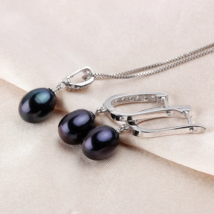 YWYC Horseshoe 8-9mm Rice Freshwater Pearl Earrings&Necklaces Jewelry Set for Women 925 Sterling Silver 45cm Pendant Necklace - Image 6