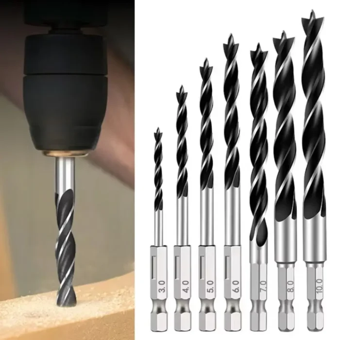 5PCS 4/5/6/8/10mm Three-pointed Woodworking Drill 1/4" Hex Shank Power Tool Reaming Drill Bit Durable High Carbon Steel - Image 1