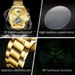 OLEVS Fashion Brand Gold Steel Tourbillon Watch Men Sports Business Waterproof Moon Phase Automatic Mechanical Watches Relogio - Image 5