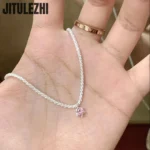 Trendy 925 Sterling Silver Pendant Necklace For Women Single Pendant Inlaid Pink Stone Engagement Wedding Party Silver Jewelry - Image 2