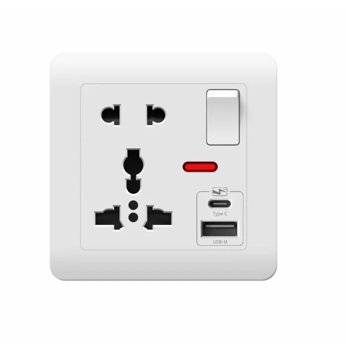 146 Type 2 Gang Multi-Ten-Hole Socket With 2Port USB Type-c 10w Fast Charging Panel British standard double five-hole socket - Image 6