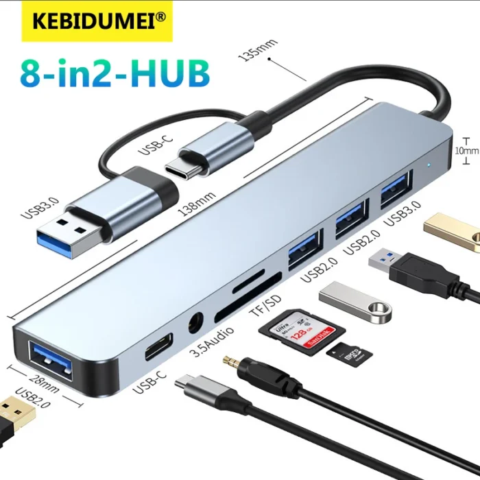 5Gbps USB 3.0 HUB USB C HUB USB C Docking Station High Speed Splitter Multiport OTG Adapter Card Reader for PC/Laptops/MacBook - Image 1