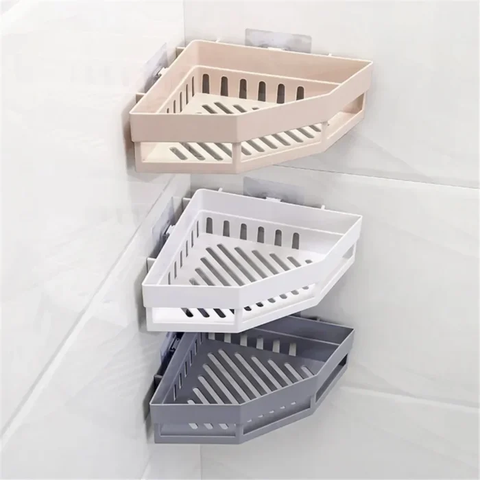Creative Traceless Plastic Bathroom Kitchen Storage Rack Organizer Bathroom Hollow Corner Shelf Shampoo Holder Home Accessories - Image 3
