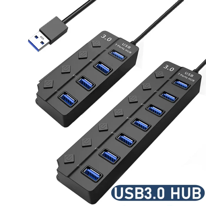 USB 3.0 Power Adapter 4/7 Port Multi USB Splitter Hub USB Hub 2.0 USB Multiple Expander Switch 30CM Cable Hub Docking Stations - Image 1