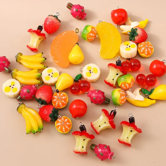 Leslie 10pcs Cute Resin 3d Fruit Apple Banana Mango Orange Cherry Strawberry Charms for Jewelry Making DIY Earrings Key chains - Image 1