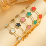 Silver Gold Color New Design Plant Five Leaf Flower Bracelet Single sided Plum Blossom Stainless Steel Jewelry Women's Pentalobe - Image 2