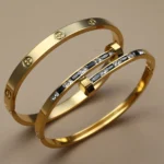 02Fashion Cross Crystal Design Stainless Steel Gold Color Stacking Bracelet Women's Jewellery Bangle For Daily Wear Party Gifts.