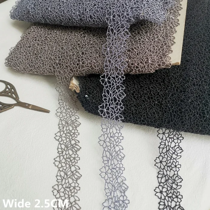 2.5CM Wide Gray Brown Black Hollow-out Embroidery Floral Ribbon Dress Clothing Collar Neckline Trim DIY Sewing Guipure Decor - Image 1