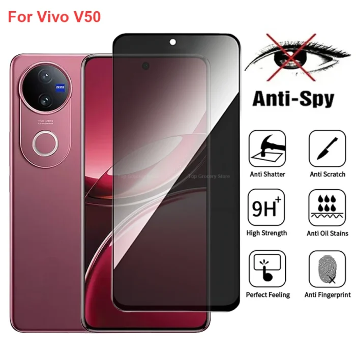 For Vivo V50 V2427 Anti Spy Privacy Tempered Glass Screen Protector Compatible For VivoV50 Full Cover Screen Phone Film - Image 1