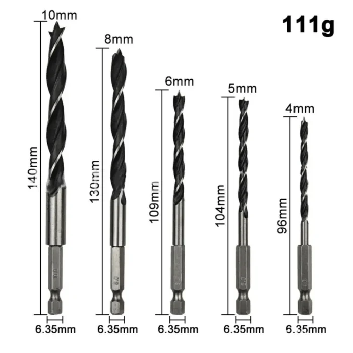 5PCS 4/5/6/8/10mm Three-pointed Woodworking Drill 1/4" Hex Shank Power Tool Reaming Drill Bit Durable High Carbon Steel - Image 6